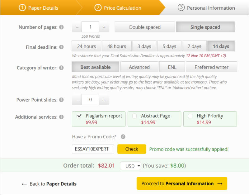 Expertwriting.org Price Calculation