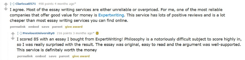 ExpertWriting.org reviews on Reddit